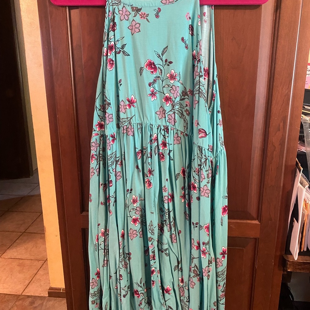 Floral Maxi Dress in Teal and Pink